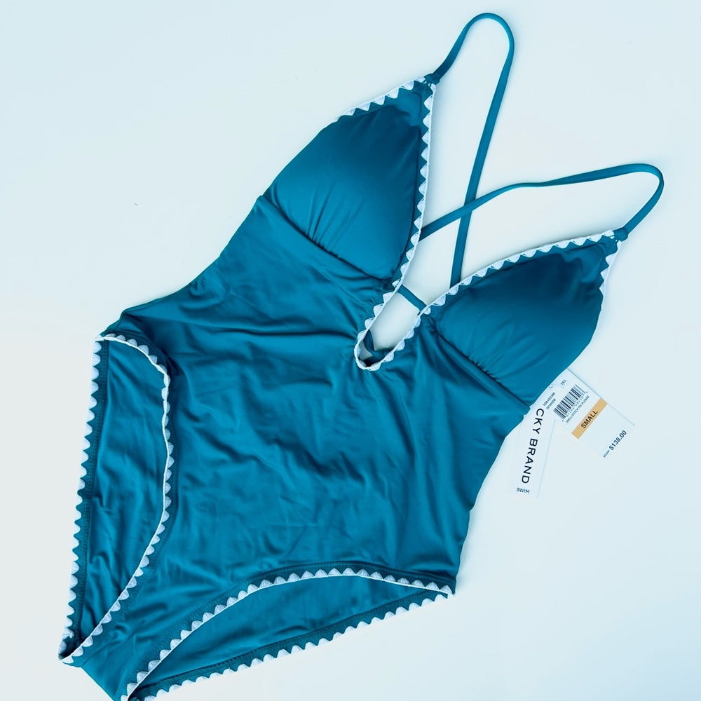 Lucky Brand Teal Deep V One Piece Swimsuit